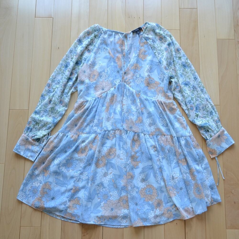 J Crew Long Sleeve Midi Babydoll Dress Size 8 Mixed Floral Print